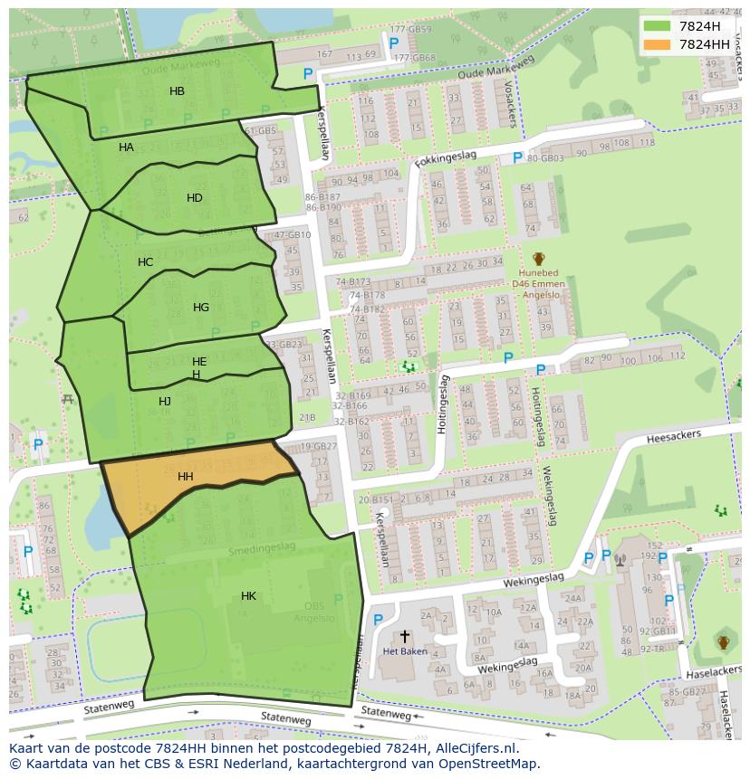 Afbeelding van het postcodegebied 7824 HH op de kaart.