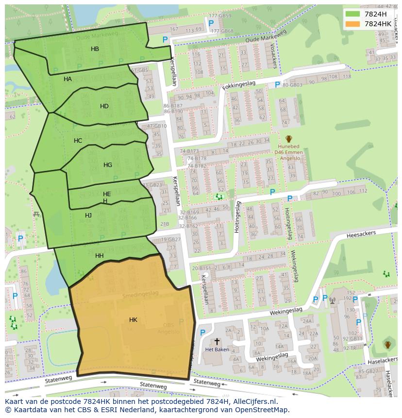Afbeelding van het postcodegebied 7824 HK op de kaart.