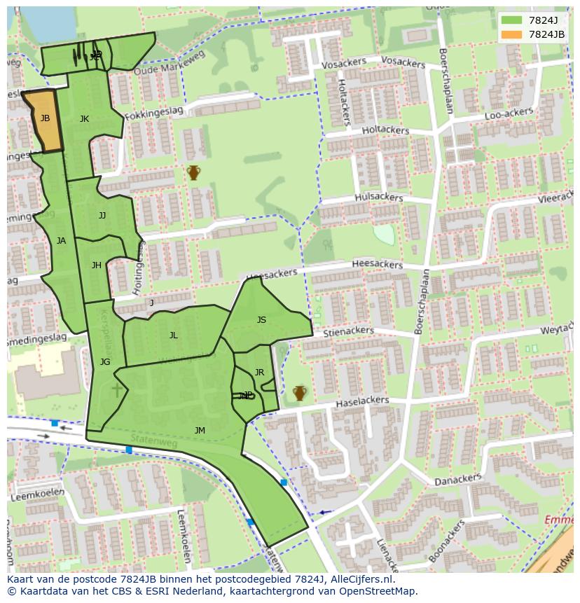 Afbeelding van het postcodegebied 7824 JB op de kaart.