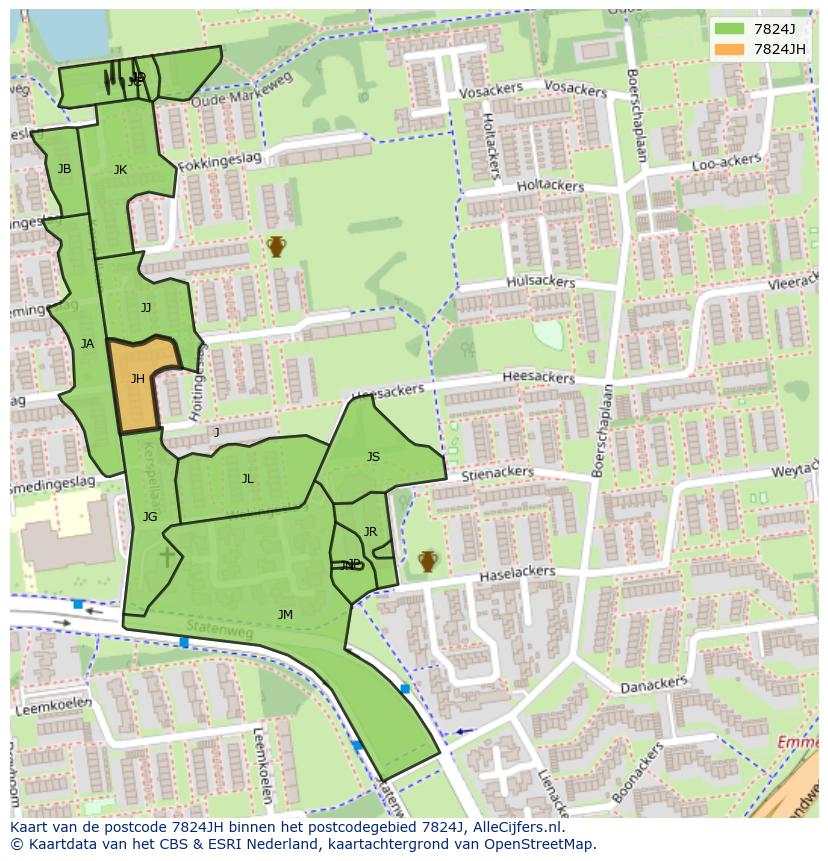 Afbeelding van het postcodegebied 7824 JH op de kaart.