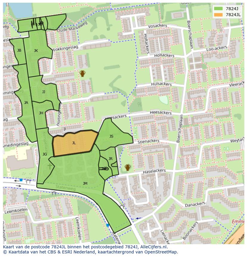 Afbeelding van het postcodegebied 7824 JL op de kaart.