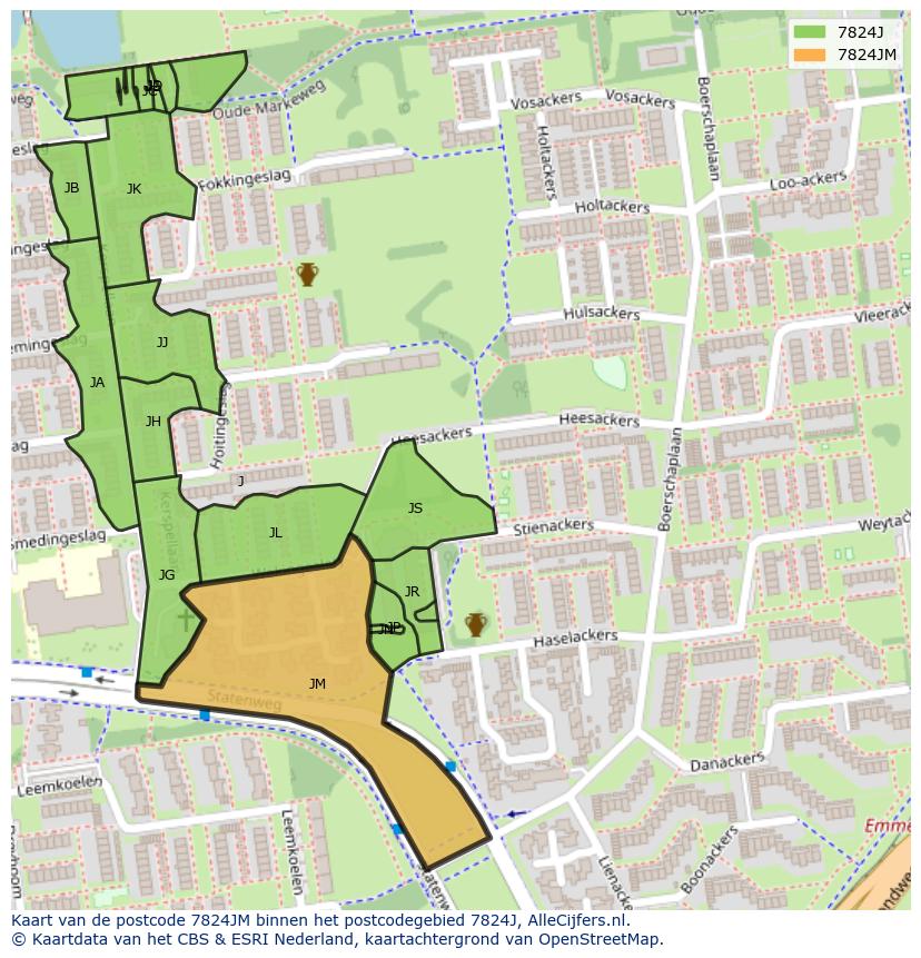 Afbeelding van het postcodegebied 7824 JM op de kaart.