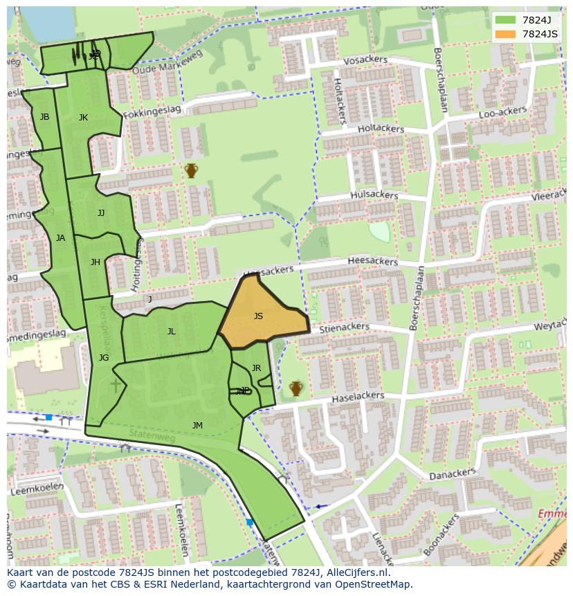 Afbeelding van het postcodegebied 7824 JS op de kaart.