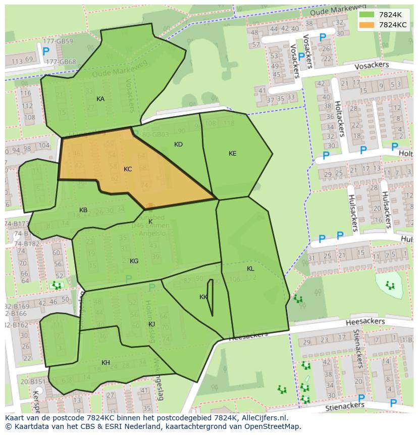 Afbeelding van het postcodegebied 7824 KC op de kaart.