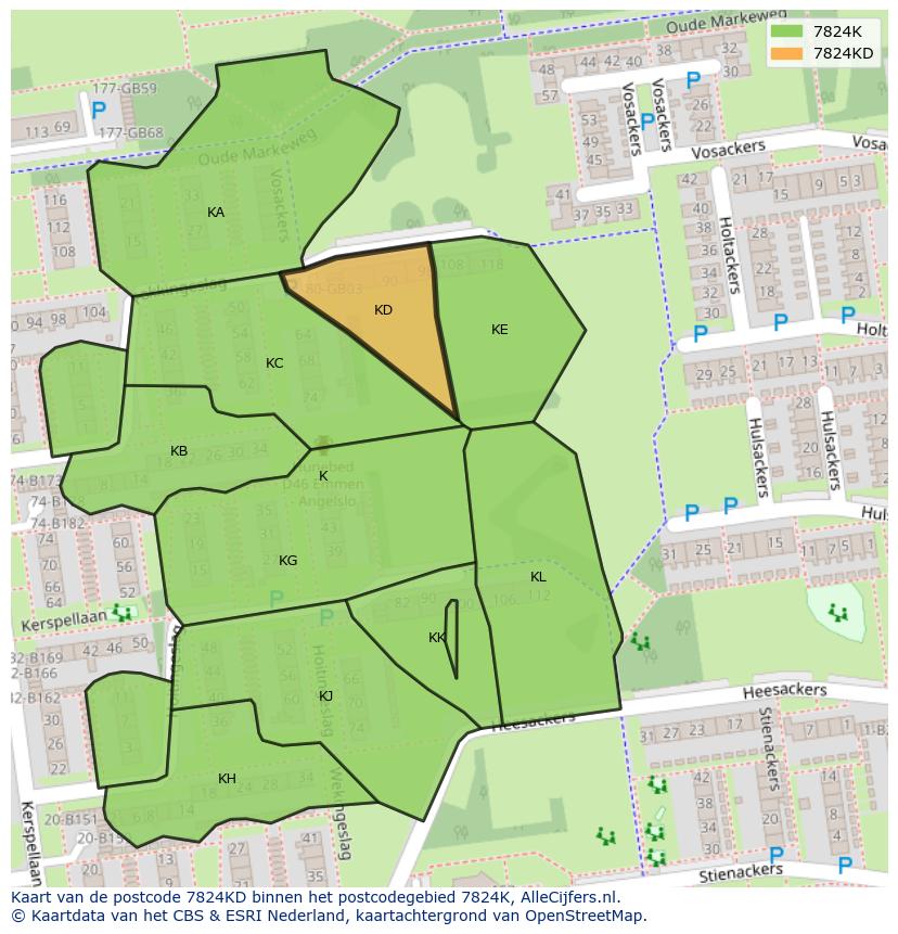Afbeelding van het postcodegebied 7824 KD op de kaart.