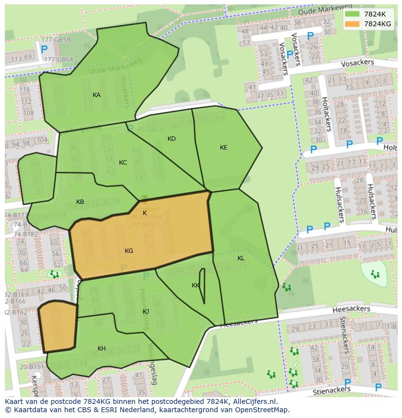 Afbeelding van het postcodegebied 7824 KG op de kaart.