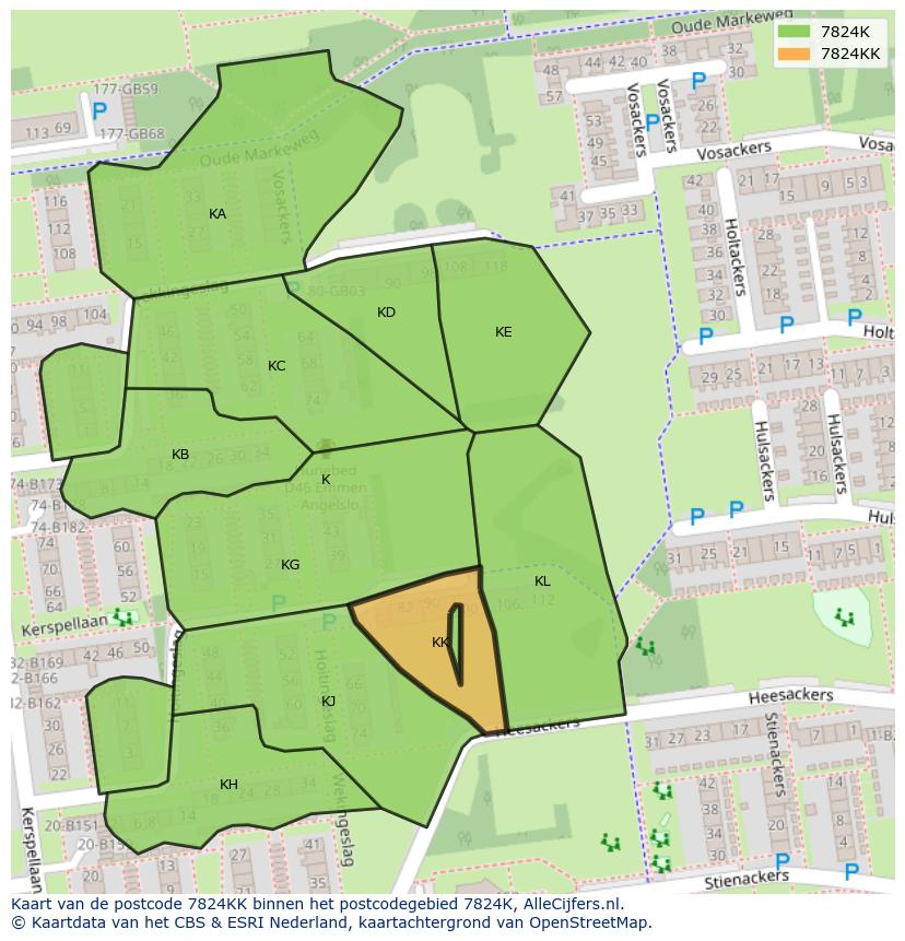 Afbeelding van het postcodegebied 7824 KK op de kaart.