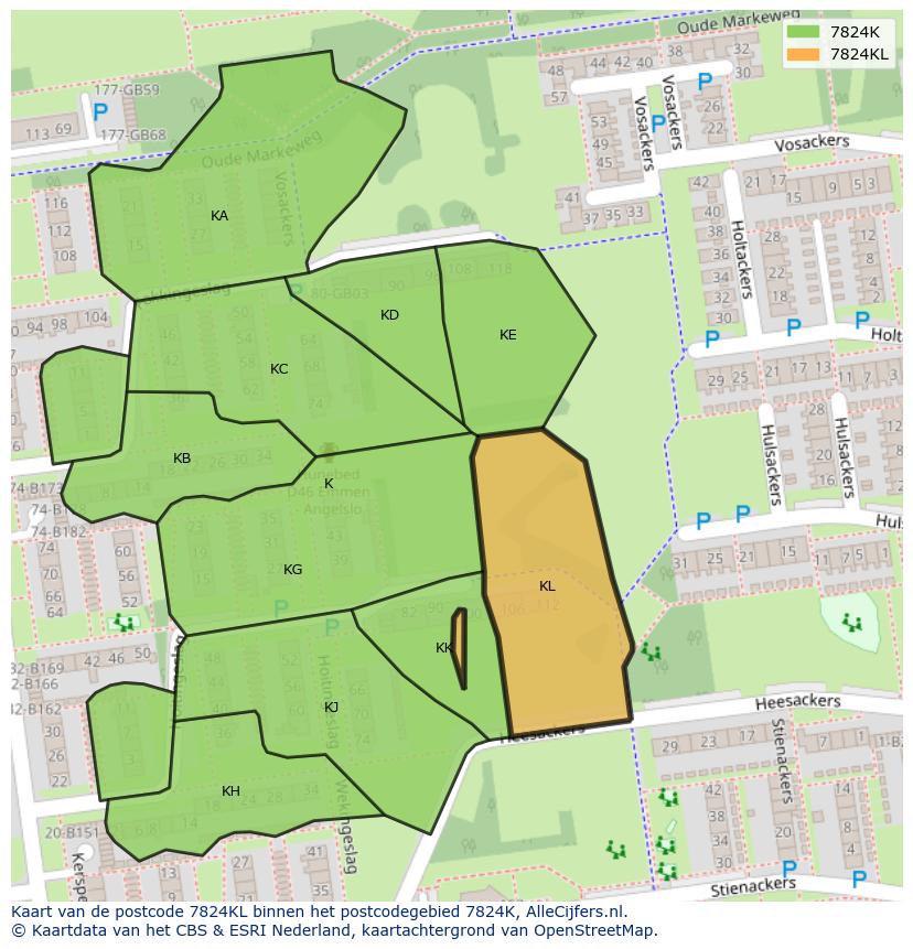 Afbeelding van het postcodegebied 7824 KL op de kaart.