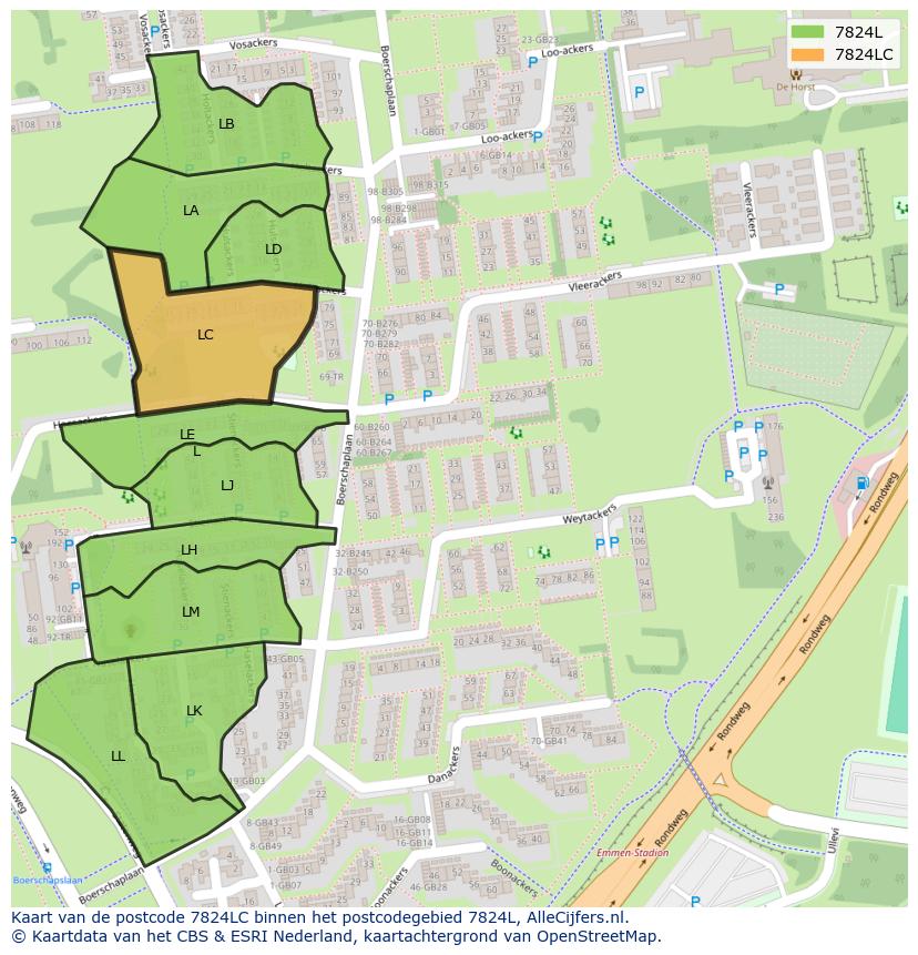 Afbeelding van het postcodegebied 7824 LC op de kaart.