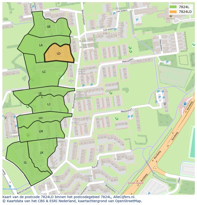 Afbeelding van het postcodegebied 7824 LD op de kaart.