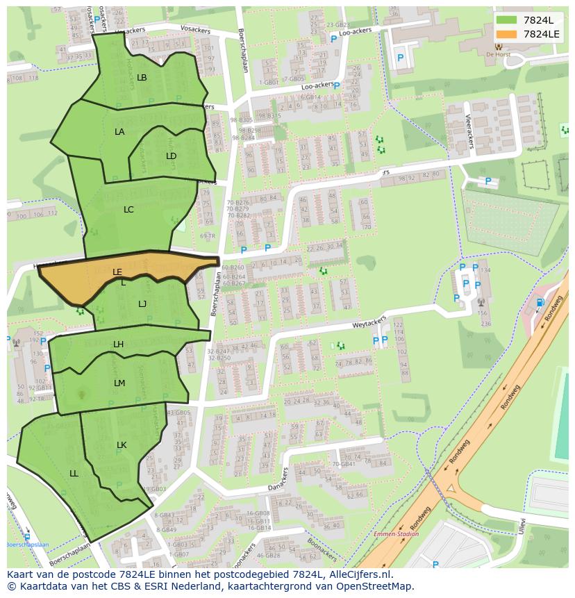 Afbeelding van het postcodegebied 7824 LE op de kaart.