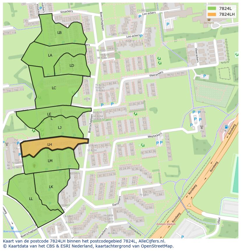 Afbeelding van het postcodegebied 7824 LH op de kaart.