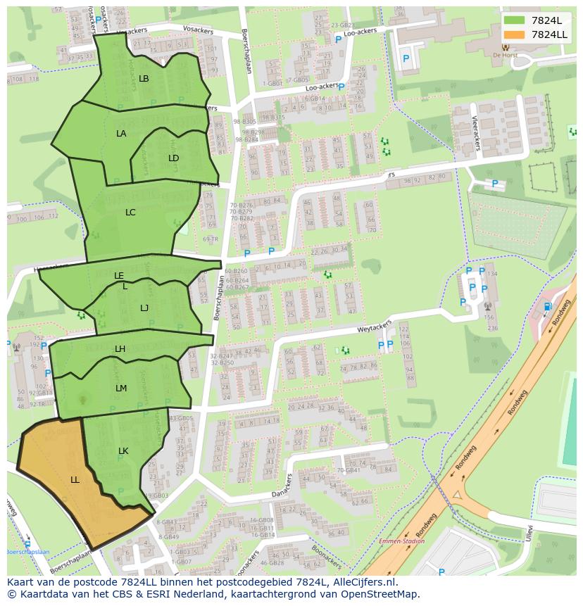 Afbeelding van het postcodegebied 7824 LL op de kaart.