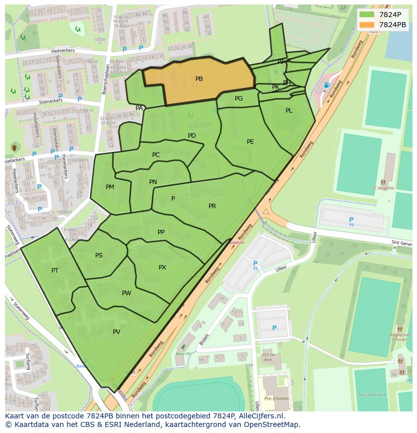 Afbeelding van het postcodegebied 7824 PB op de kaart.