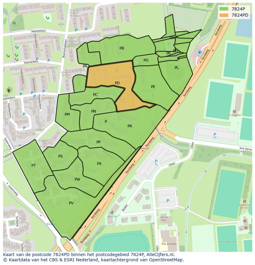 Afbeelding van het postcodegebied 7824 PD op de kaart.