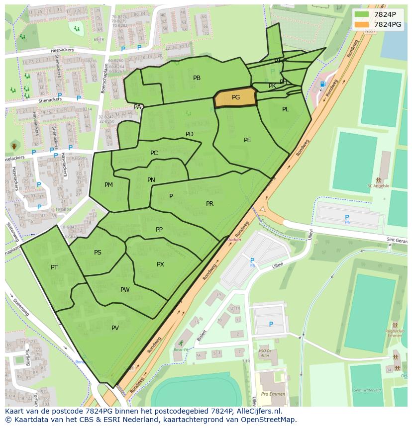 Afbeelding van het postcodegebied 7824 PG op de kaart.
