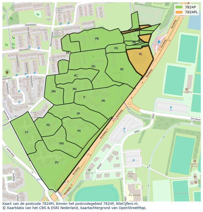 Afbeelding van het postcodegebied 7824 PL op de kaart.