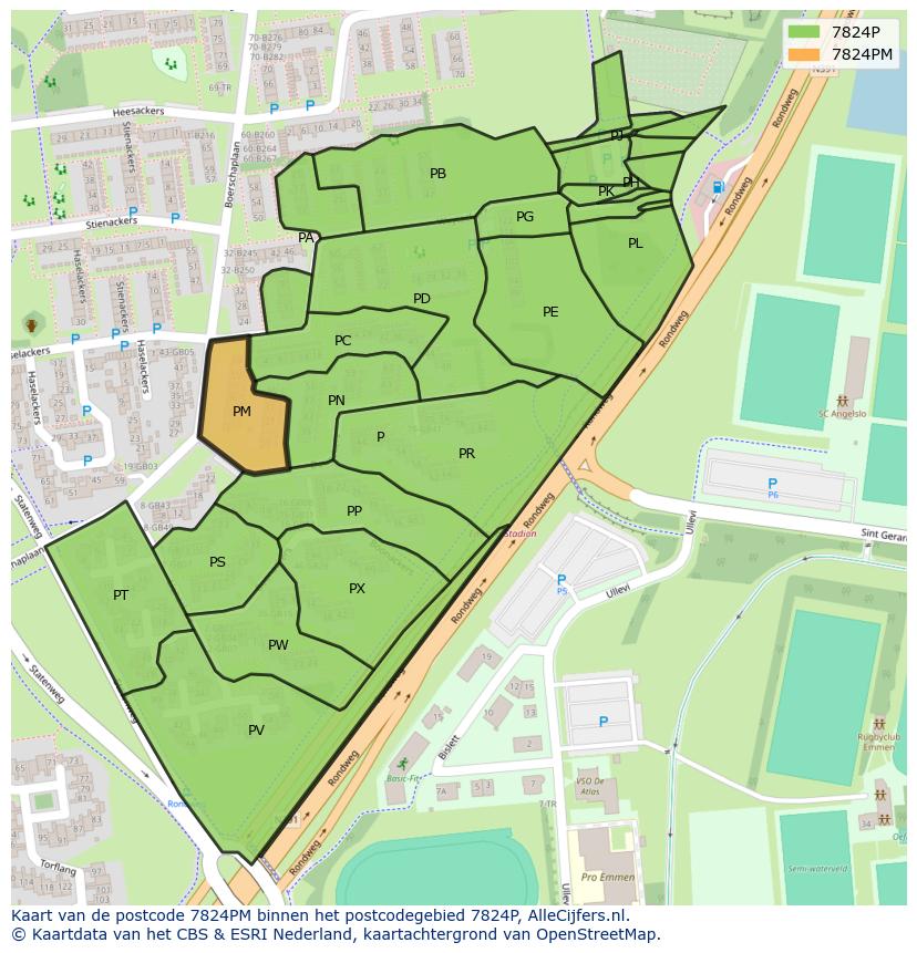 Afbeelding van het postcodegebied 7824 PM op de kaart.