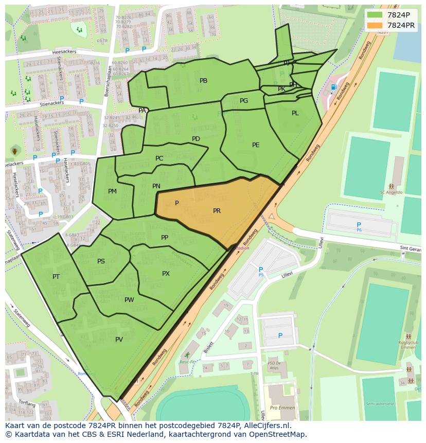 Afbeelding van het postcodegebied 7824 PR op de kaart.