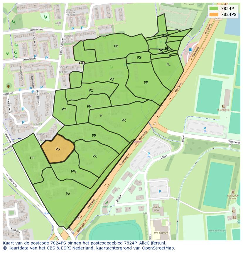 Afbeelding van het postcodegebied 7824 PS op de kaart.