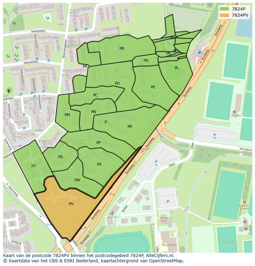 Afbeelding van het postcodegebied 7824 PV op de kaart.