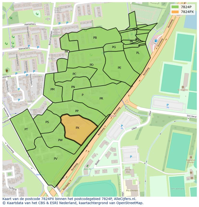 Afbeelding van het postcodegebied 7824 PX op de kaart.