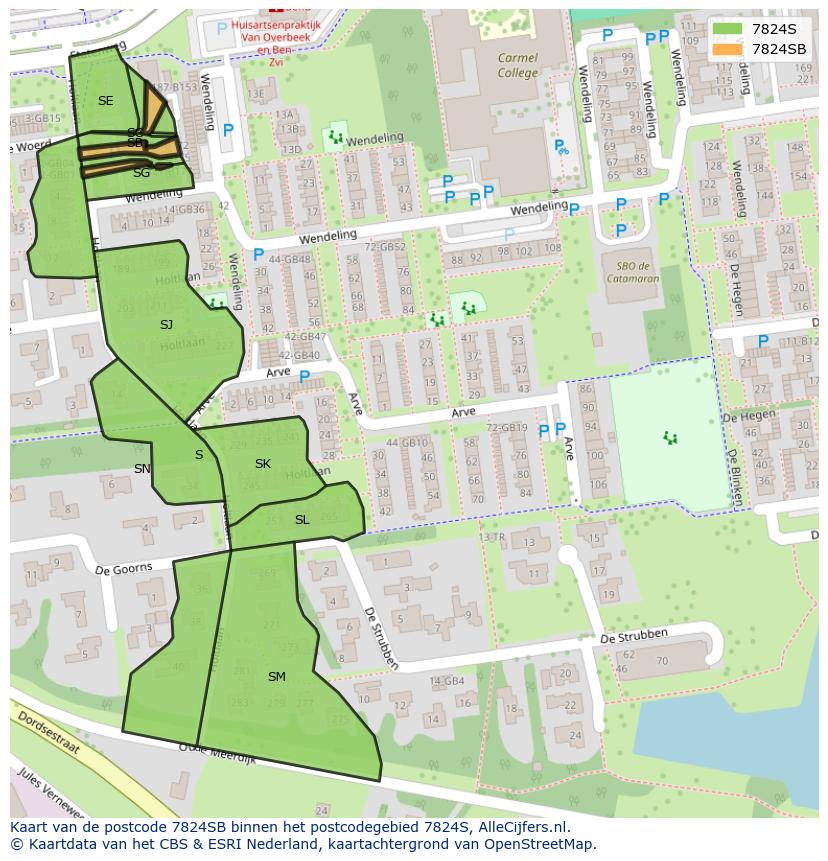 Afbeelding van het postcodegebied 7824 SB op de kaart.
