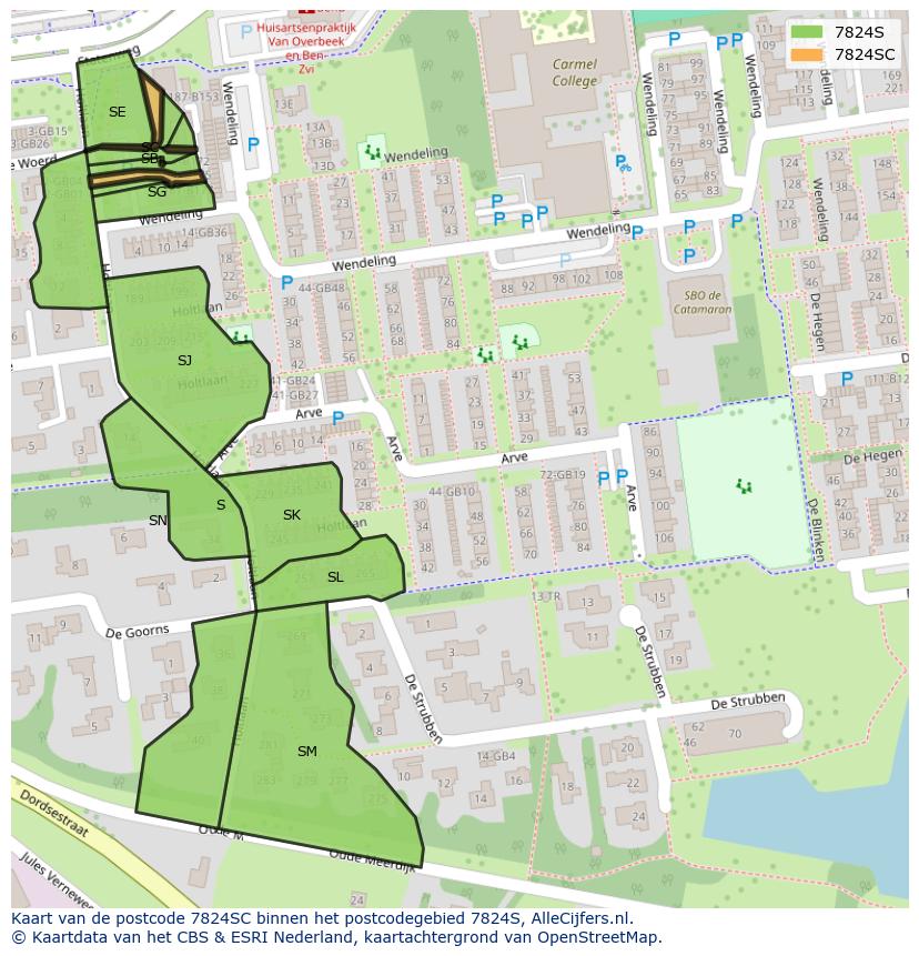 Afbeelding van het postcodegebied 7824 SC op de kaart.