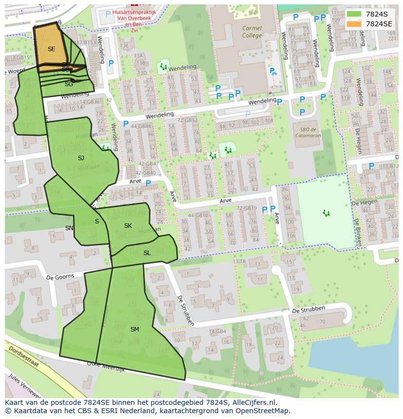 Afbeelding van het postcodegebied 7824 SE op de kaart.