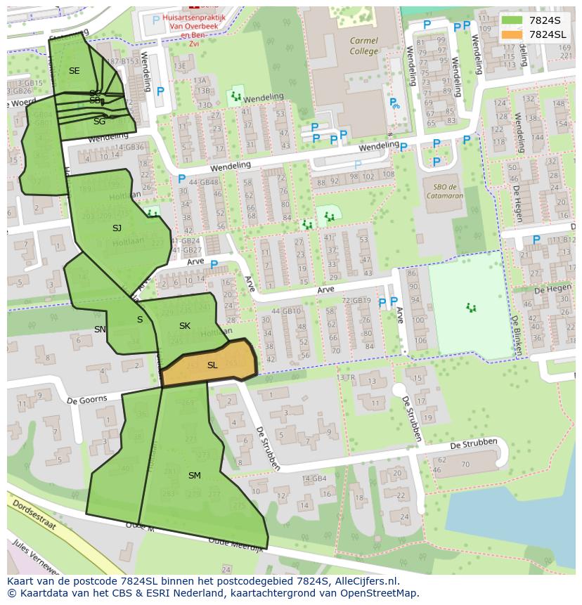 Afbeelding van het postcodegebied 7824 SL op de kaart.