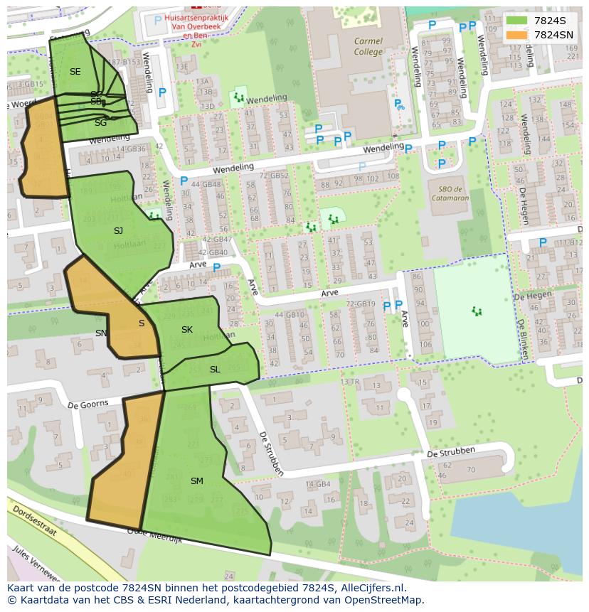 Afbeelding van het postcodegebied 7824 SN op de kaart.