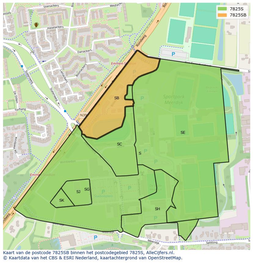 Afbeelding van het postcodegebied 7825 SB op de kaart.