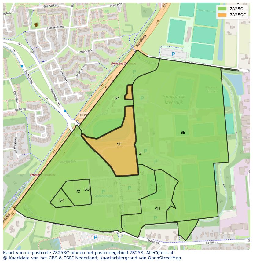 Afbeelding van het postcodegebied 7825 SC op de kaart.