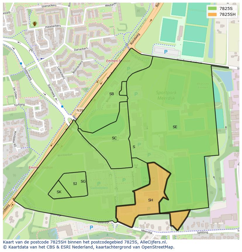 Afbeelding van het postcodegebied 7825 SH op de kaart.