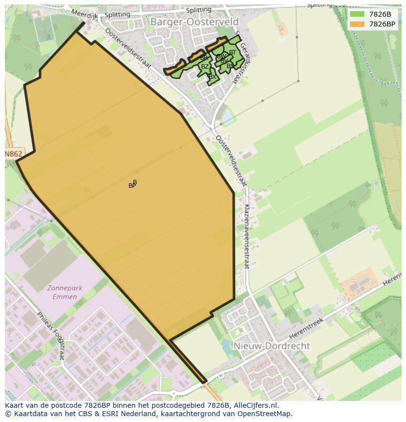 Afbeelding van het postcodegebied 7826 BP op de kaart.