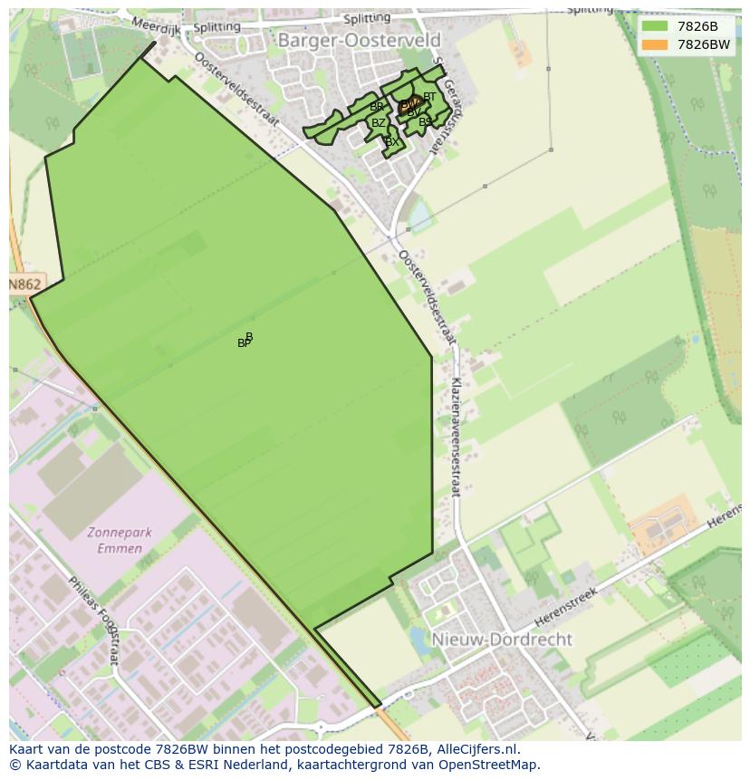 Afbeelding van het postcodegebied 7826 BW op de kaart.
