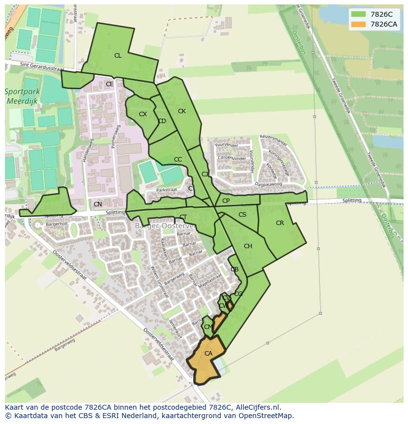 Afbeelding van het postcodegebied 7826 CA op de kaart.