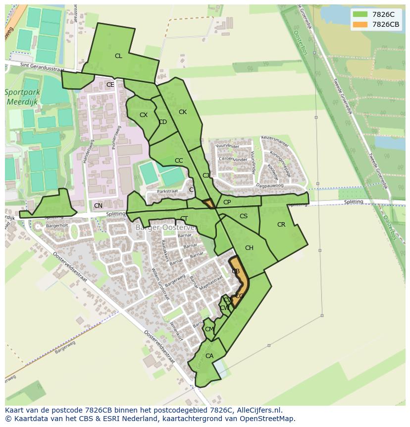 Afbeelding van het postcodegebied 7826 CB op de kaart.