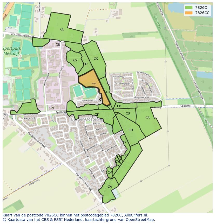 Afbeelding van het postcodegebied 7826 CC op de kaart.