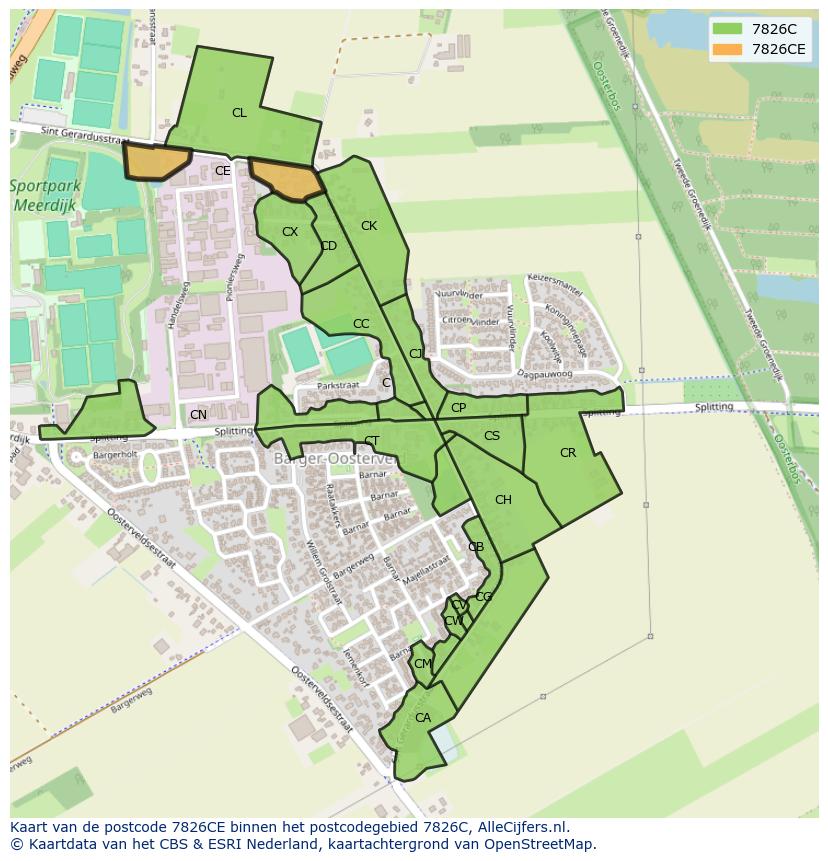 Afbeelding van het postcodegebied 7826 CE op de kaart.