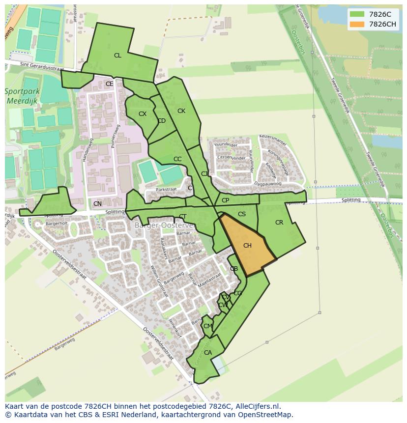 Afbeelding van het postcodegebied 7826 CH op de kaart.