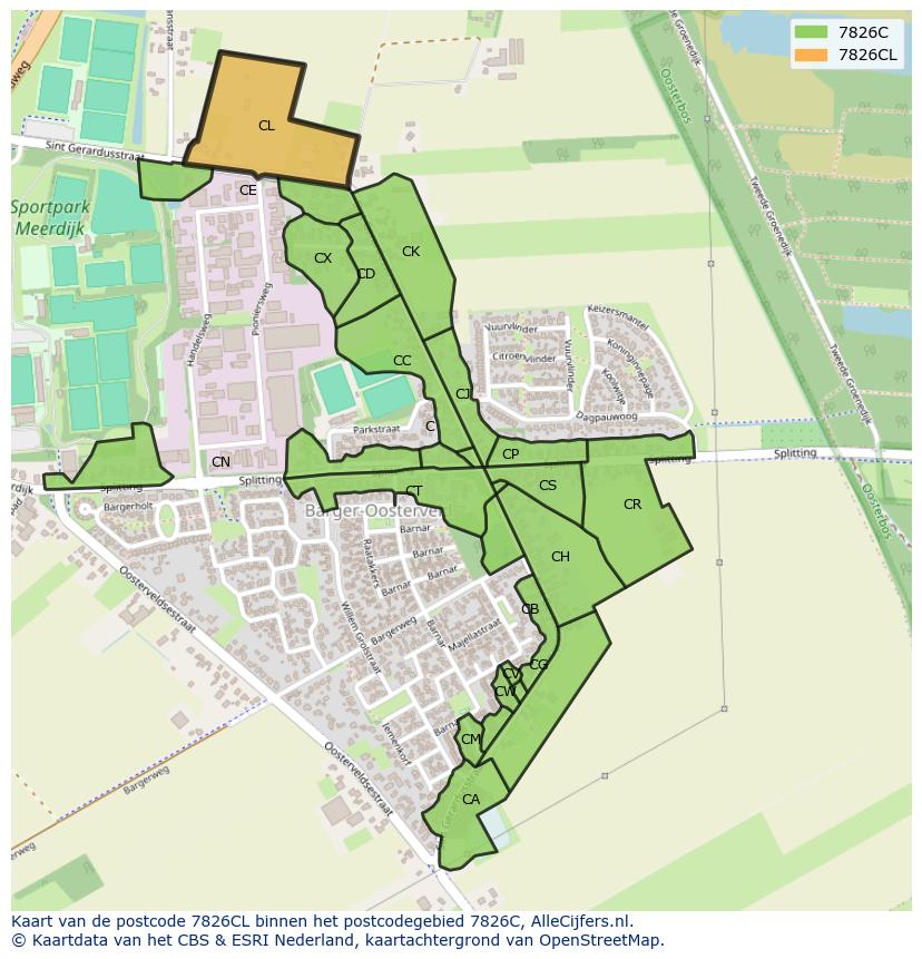 Afbeelding van het postcodegebied 7826 CL op de kaart.