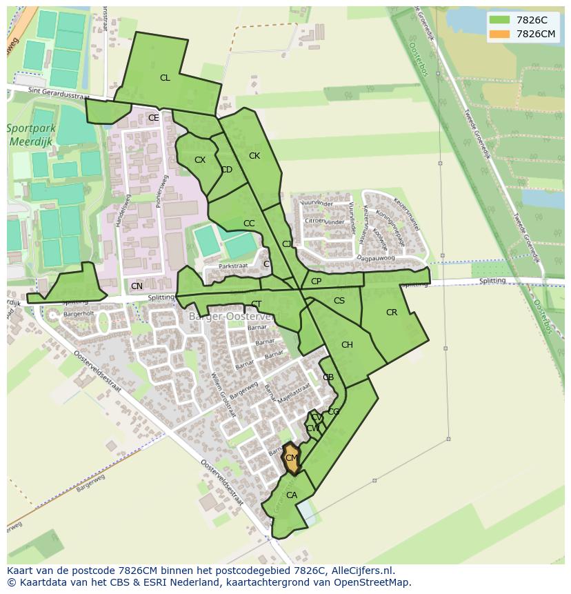 Afbeelding van het postcodegebied 7826 CM op de kaart.