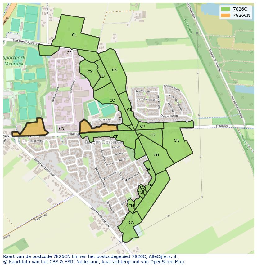 Afbeelding van het postcodegebied 7826 CN op de kaart.