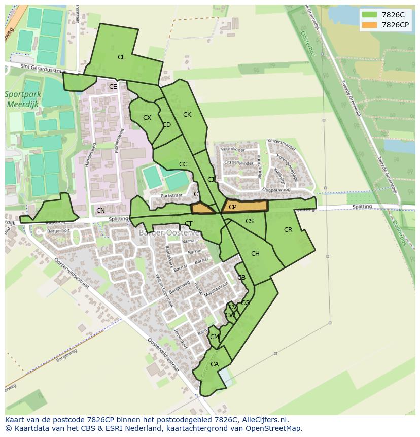 Afbeelding van het postcodegebied 7826 CP op de kaart.