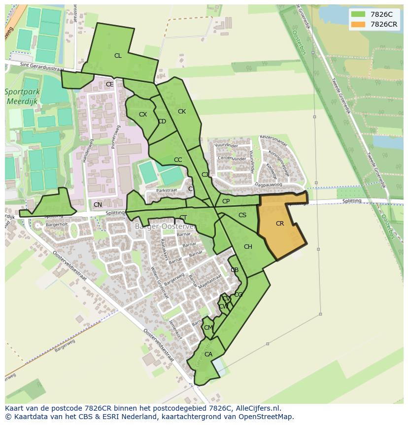 Afbeelding van het postcodegebied 7826 CR op de kaart.