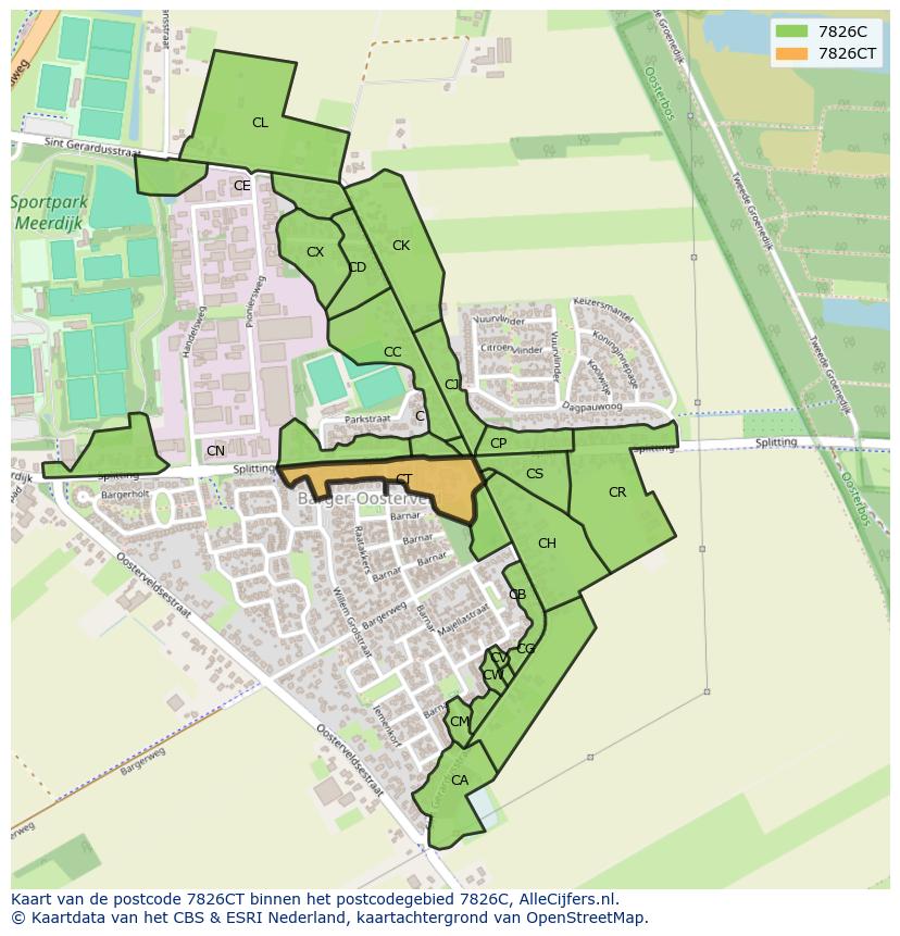 Afbeelding van het postcodegebied 7826 CT op de kaart.