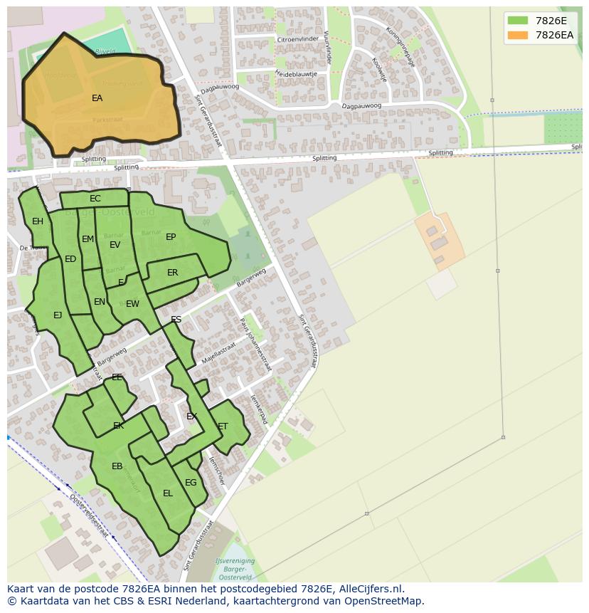 Afbeelding van het postcodegebied 7826 EA op de kaart.