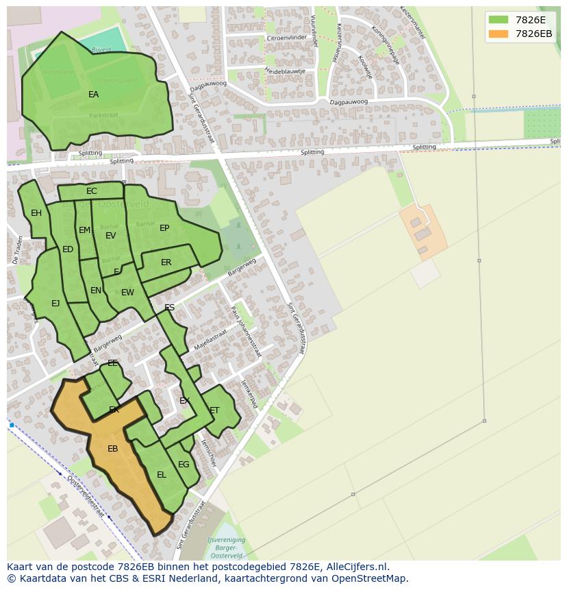 Afbeelding van het postcodegebied 7826 EB op de kaart.