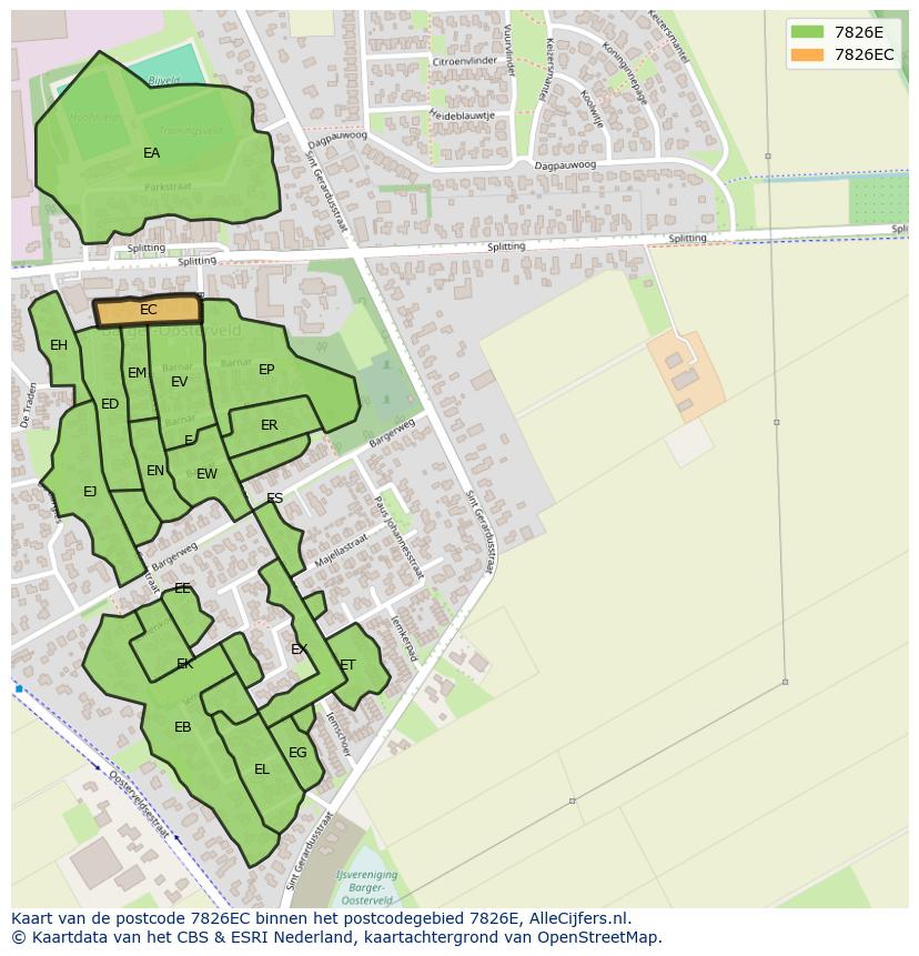Afbeelding van het postcodegebied 7826 EC op de kaart.